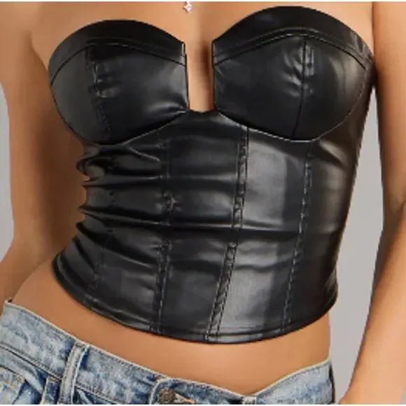 Lace-Up Allure Faux Leather Bustier Top (Windsor) - Small - Picture 2 of 5